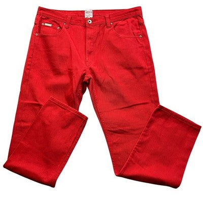 Parish Nation Jeans Mens 40x30 Red Denim Y2K Baggy Hip Hop Skate Streetwear
