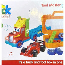 Load image into Gallery viewer, Semi-Truck Trailer Playset Lights Music Racecar Toy Toolbox Kids 3+ 36 Pieces
