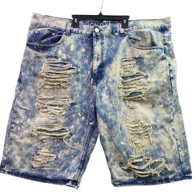Lion Dynasty Shorts Mens 46 Thrashed Distressed Bleach Hip Hop Baggy Streetwear
