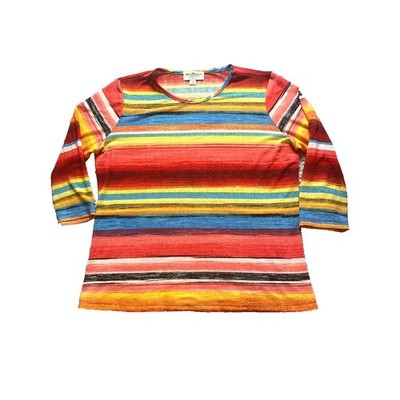 Norm Thompson Shirt Womens Medium Rainbow Striped Pullover Mature Career