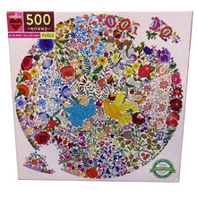 Load image into Gallery viewer, Eeboo Blue Bird Yellow Bird 500 Piece Round Jigsaw Puzzle Women Owned
