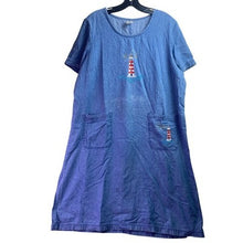 Load image into Gallery viewer, Vintage Blair Dress Womens Large Denim Lighthouse Embroidered Beachy Coastal
