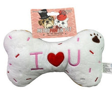 Load image into Gallery viewer, I Love You Bone Dog Toy Plush Squeaker Metro Pawlin 9" long
