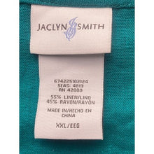 Load image into Gallery viewer, Jaclyn Smith Blouse Womens 2XL Teal Green Linen Rayon Costal Mature Lace Up
