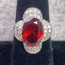 Load image into Gallery viewer, Red Crystal Clover Necklace Earrings Ring Jewelry Set Silver Tone Gift Box
