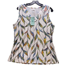 Load image into Gallery viewer, Wiholl Tank Womens Large Leaf Sleeveless V-Neck Rainbow Leaf Nature AOP NWT
