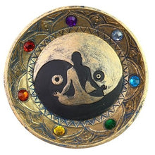 Load image into Gallery viewer, Zen Yin Yang Meditating Figure Round Decorative Dish Trinket Tray Incense Cone
