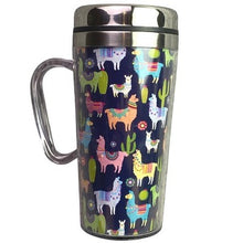 Load image into Gallery viewer, Llamas Travel Mug Insulated Stainless Steel Lid Handle AOP Coffee Cup NIB
