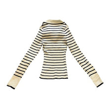 Load image into Gallery viewer, ZESICA Sweater Womens Small Striped Knit Ribbed Long Sleeve Collar Pullover NWT
