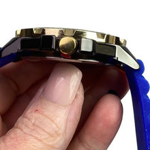 Load image into Gallery viewer, Techno KING Mens Watch Blue Silicone Crystal Chronograph Water Resistant Iced
