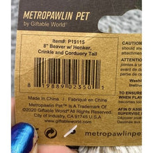 Load image into Gallery viewer, Beaver Dog Toy Metropawlin Pet 8 Inch Crinkle Corduroy Tail  Plush Squeaker
