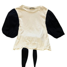 Load image into Gallery viewer, Zara Shirt Womens Medium Color Block Tie Back Balloon Sleeve Bow Academia
