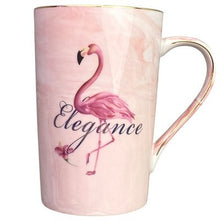 Load image into Gallery viewer, Pink Flamingo Mug Elegance Gold Trim Coffee Tea Cup Swirl Marble NIB
