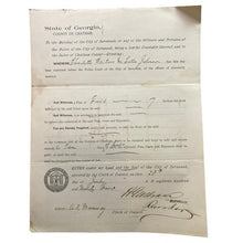 Load image into Gallery viewer, Antique 1895 Disorderly Conduct Judgement Court Paper Savanah GA Ephemera
