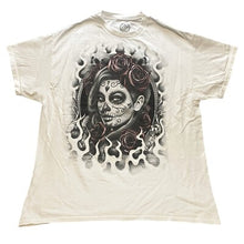 Load image into Gallery viewer, Y2K ODM Shirt Mens Extra Large Day of Dead Fire Skull Gothcore White
