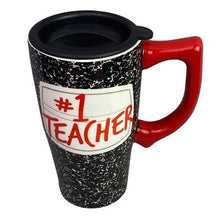 Load image into Gallery viewer, Teach Mug 18oz Ceramic Travel Lid Handle Coffee Cup Teachercore NIB
