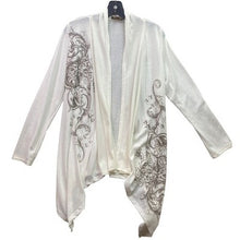 Load image into Gallery viewer, Cal Style Cardigan Womens Medium White Rayon Waterfall Embellished AOP Career
