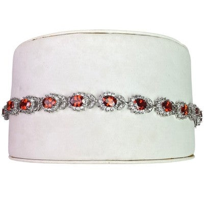 Oval Cut Orange Red Crystal Bracelet Silver Tone Festival Cocktail Gift Box