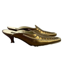 Load image into Gallery viewer, Prevata Shoes Womens 7 Gold Italian Mules Heels Metallic Festival Party Career
