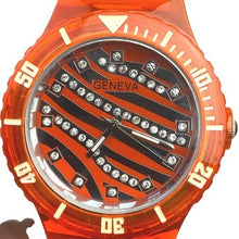 Load image into Gallery viewer, Geneva Watch Womens Jelly Band Bling Crystal Rhinestones Zebra Silicone NEW
