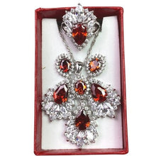 Load image into Gallery viewer, Orange Red Marquise Crystal Pendant Necklace Earrings Ring Jewelry Set Gift Box
