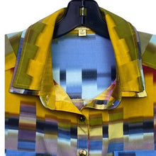 Load image into Gallery viewer, Democracy Blouse Womens Small Sheer Geometric AOP Office Career Streetwear

