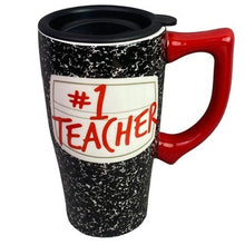 Load image into Gallery viewer, Teach Mug 18oz Ceramic Travel Lid Handle Coffee Cup Teachercore NIB
