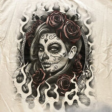 Load image into Gallery viewer, Y2K ODM Shirt Mens Extra Large Day of Dead Fire Skull Gothcore White
