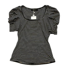 Load image into Gallery viewer, Merokeety Shirt Womens Small Striped Puff Sleeve Square Neck Baby Doll Tee NWT
