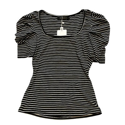 Merokeety Shirt Womens Small Striped Puff Sleeve Square Neck Baby Doll Tee NWT