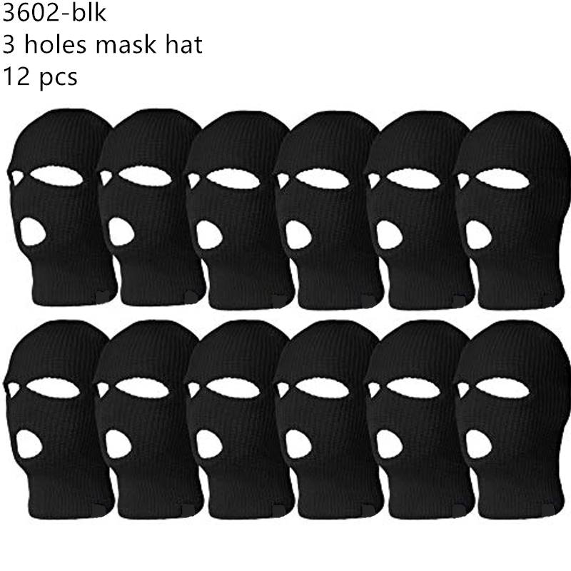12-pack Wholesale 3-Hole Knitted Ski Mask Beanie Hat