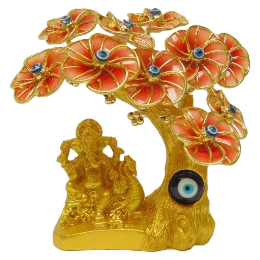 GOLD TREE W/RED FLOWERS & GANESH