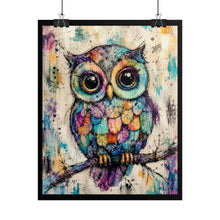 Load image into Gallery viewer, Vibrant Watercolor Owl Art Print – Psychedelic Boho Animal Poster
