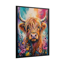 Load image into Gallery viewer, Vibrant Highland Cow with Wildflowers Poster - Colorful Farmhouse Animal Wall Decor
