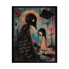 Load image into Gallery viewer, Rolled Poster — Gothic Crow and Girl Art Print with Quote “The Scars You Can't See Are The Ones That Raised You”
