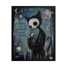 Load image into Gallery viewer, Kindness Is a Rebellion Cat Poster — Gothic Skeleton Art Print
