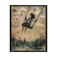 Load image into Gallery viewer, Rolled Poster — "Keep Holding On to the Good Parts" Whimsical Moonlit Swing Art Print
