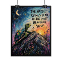 Load image into Gallery viewer, "Hardest Climbs Beautiful Views" Turtle Art Print - Inspirational Mountain Landscape Wall Decor
