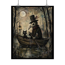 Load image into Gallery viewer, Plague Doctor &amp; Black Cat Art Poster — Gothic Halloween Rolled Print
