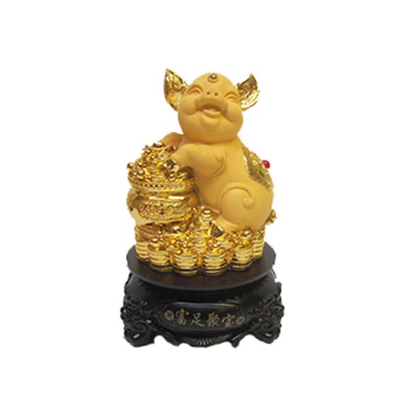 GOLD PIG W/TREASURE POT ON ROTATING BASE