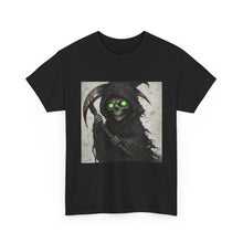 Load image into Gallery viewer, Grinning Reaper T-Shirt — Neon-Eyed Grim Reaper Graphic Tee
