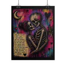 Load image into Gallery viewer, Rolled Poster — Gothic Skeleton Couple Love Art Print with Quote
