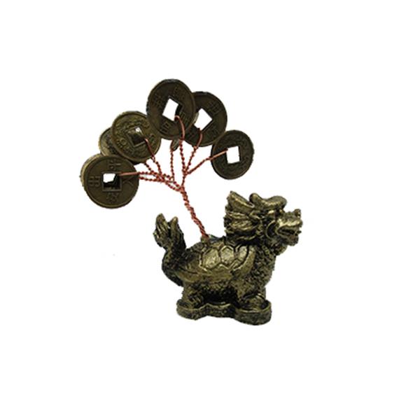 BRASS COLOR DRAGON/TURTLE W COIN TREE