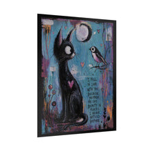 Load image into Gallery viewer, Rolled Poster — Whimsical Cat &amp; Bird Love Art Print ("I fell in love with you…")
