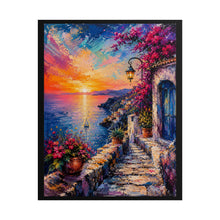 Load image into Gallery viewer, Vibrant Mediterranean Coastal Sunset Poster - Scenic Villa Ocean View Wall Decor
