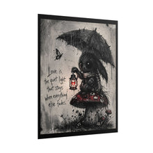 Load image into Gallery viewer, Rolled Poster — Gothic Bunny on Mushroom with Lantern &amp; Quote "Love is the quiet light"
