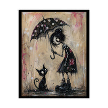 Load image into Gallery viewer, Rolled Poster - Whimsical Girl with Umbrella &amp; Cat Art Print
