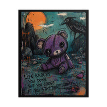 Load image into Gallery viewer, Rolled Poster - Goth Cute Purple Teddy with Raven &amp; 'Life Knocks You Down' Inspirational Art
