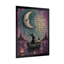 Load image into Gallery viewer, Rolled Poster — Moonlit Bunny Boat Art Print with Inspirational Quote
