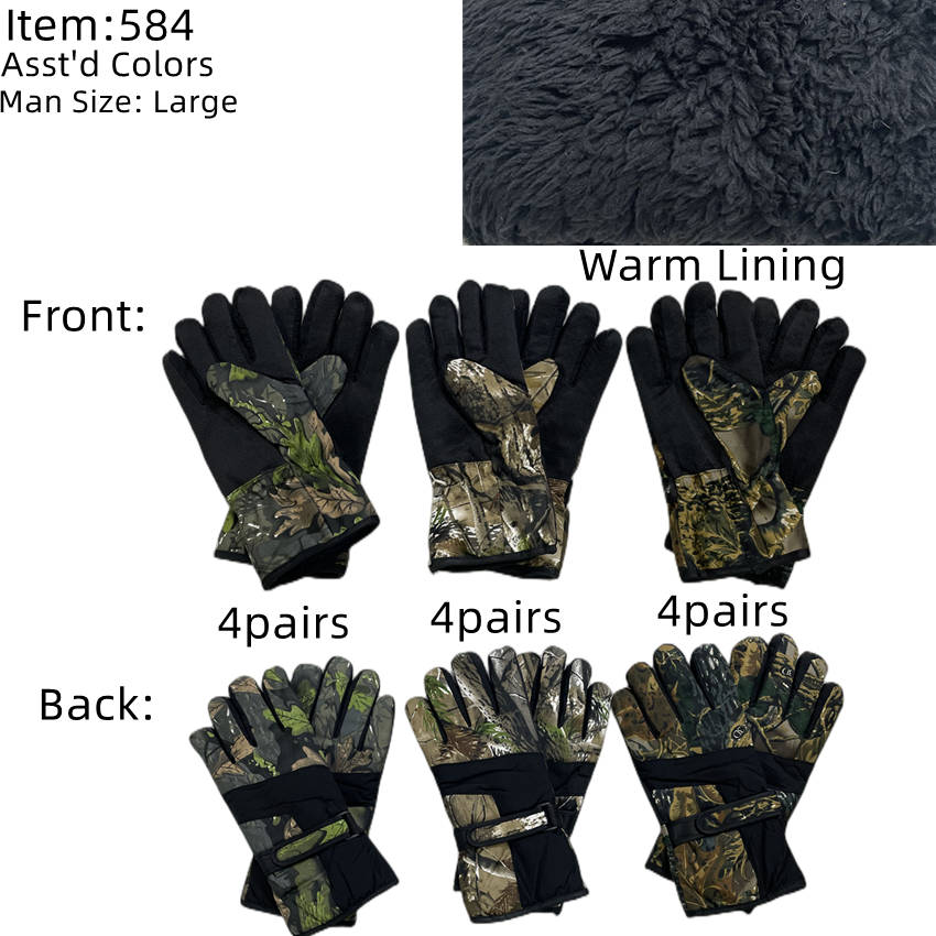 12-pack Wholesale Men's Winter Camo Sport Gloves Ski Gloves